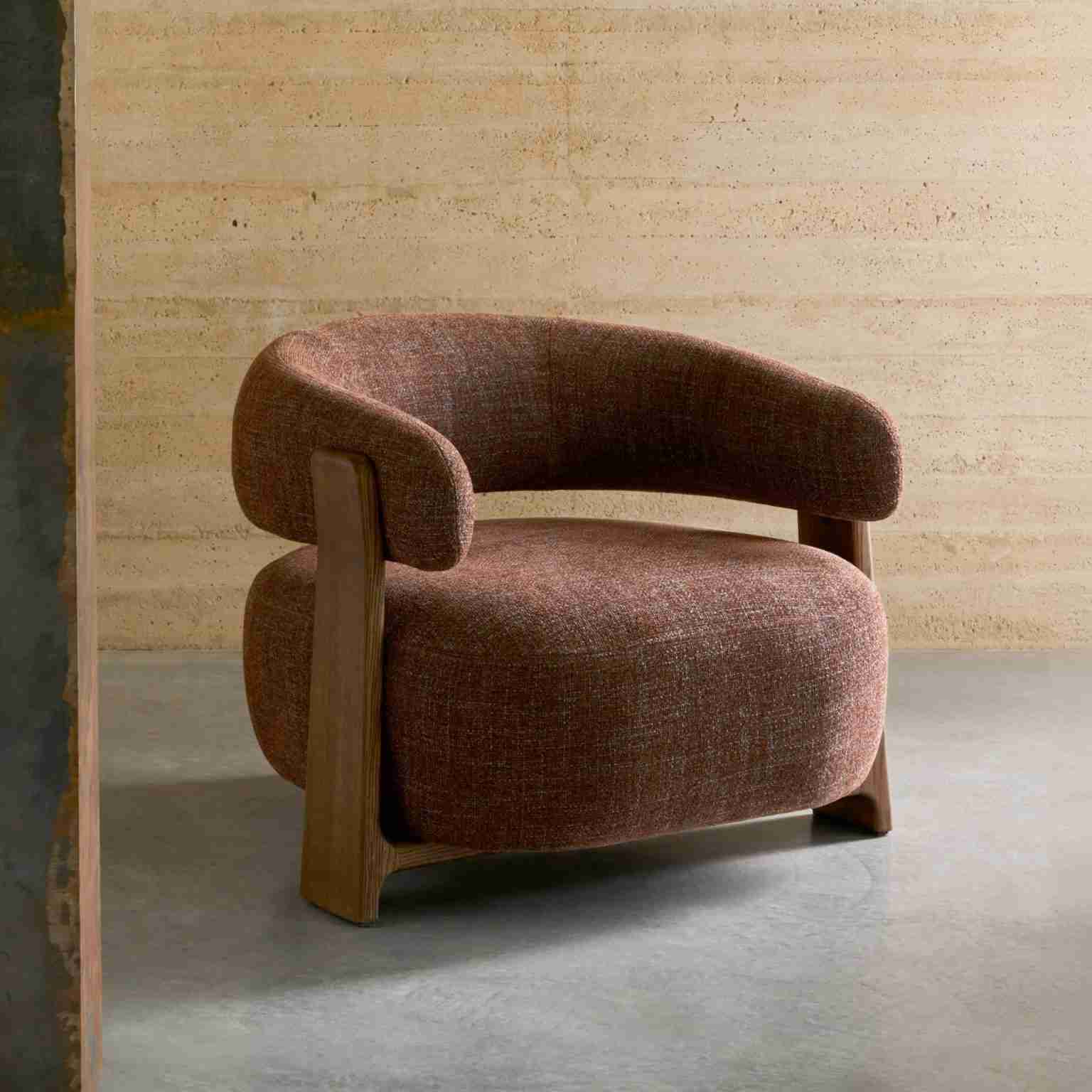 Kave Home Fauteuil 'Granite' Chenille en essenhout, kleur Bruin