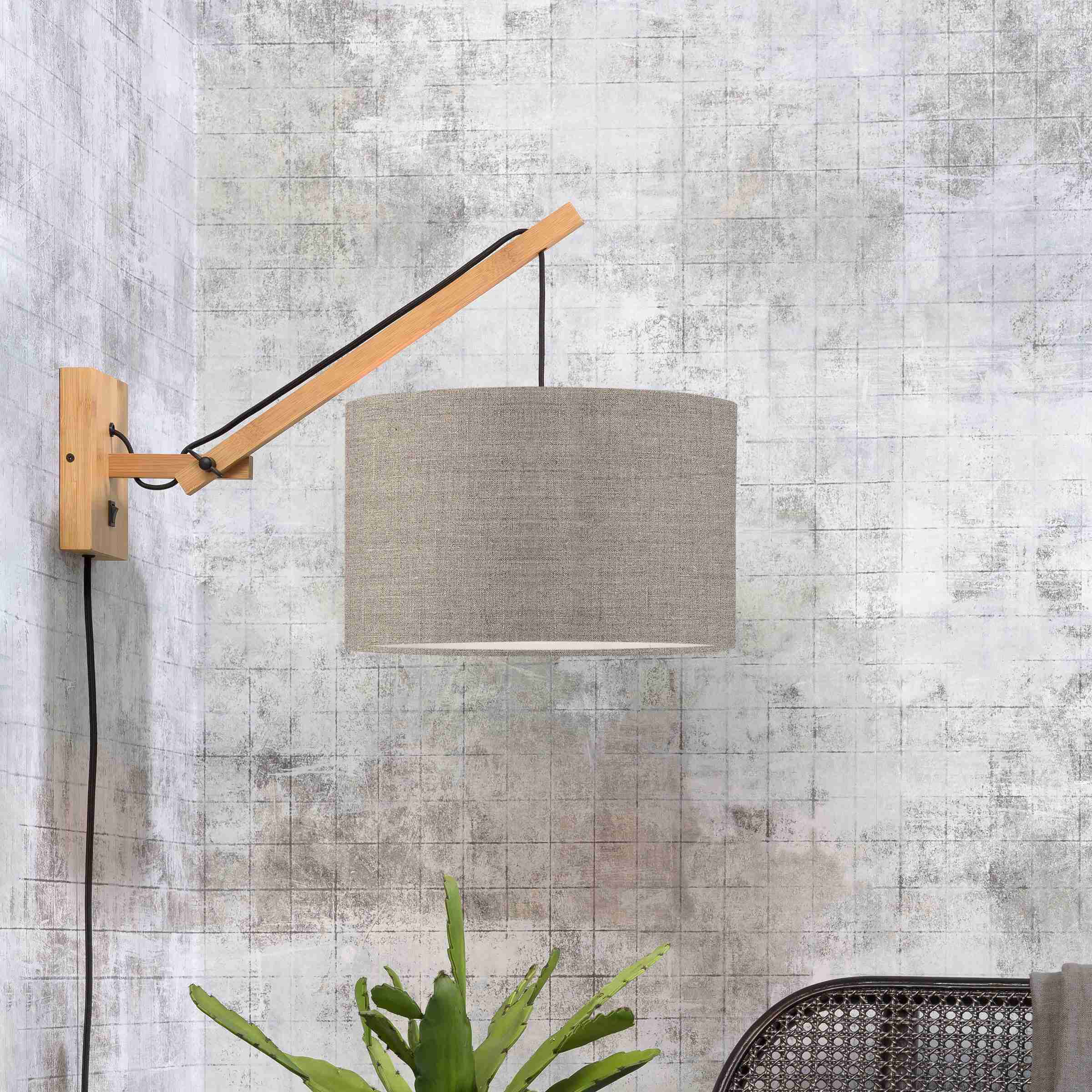 GOOD&MOJO Wandlamp 'Andes' Small, Bamboe en Eco linnen, kleur Donkerbeige/Naturel
