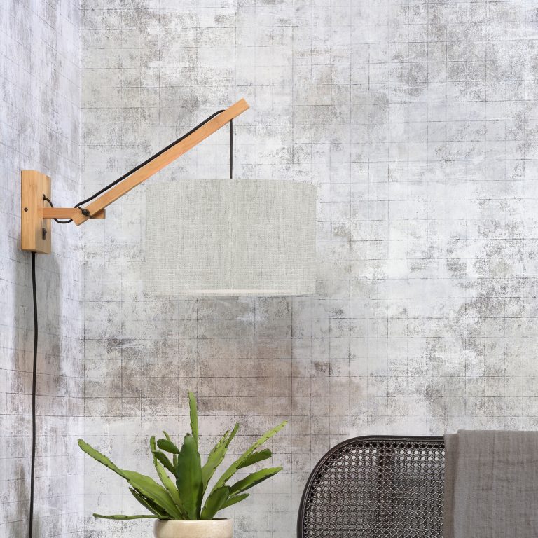 GOOD&MOJO Wandlamp 'Andes' Small, Bamboe en Eco linnen, kleur Beige/Naturel