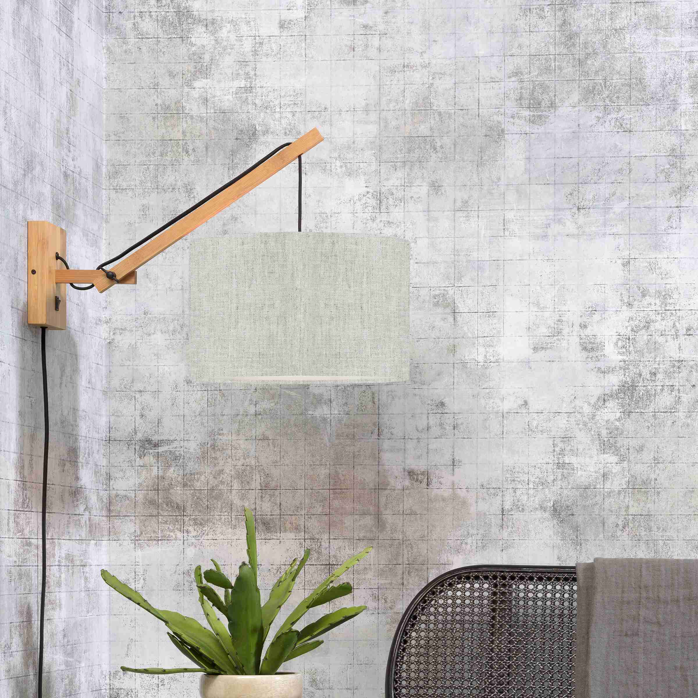 GOOD&MOJO Wandlamp 'Andes' Small, Bamboe en Eco linnen, kleur Beige/Naturel
