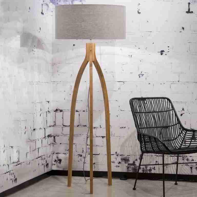 Good&Mojo Vloerlamp 'Annapurna' Bamboe en Eco linnen, kleur Lichtgrijs