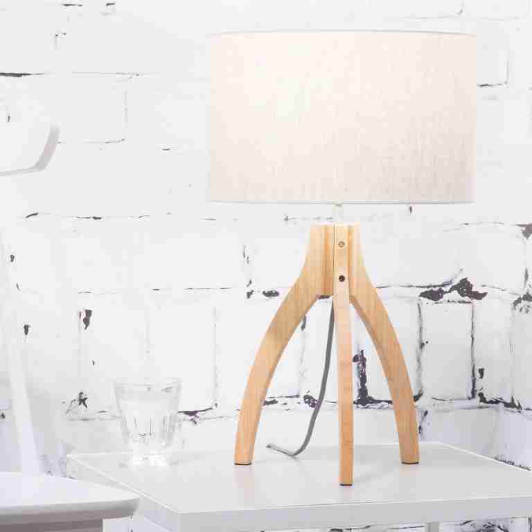 Good&Mojo Tafellamp 'Annapurna' Bamboe en Eco linnen, kleur Beige