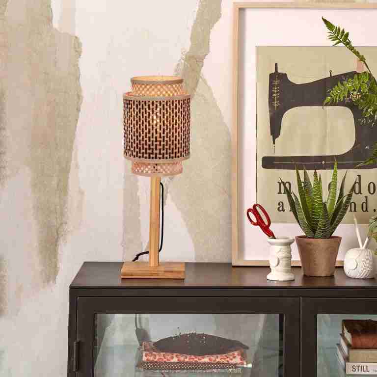 GOOD&MOJO Tafellamp 'Bhutan' Bamboe, 45cm, kleur Naturel/Zwart
