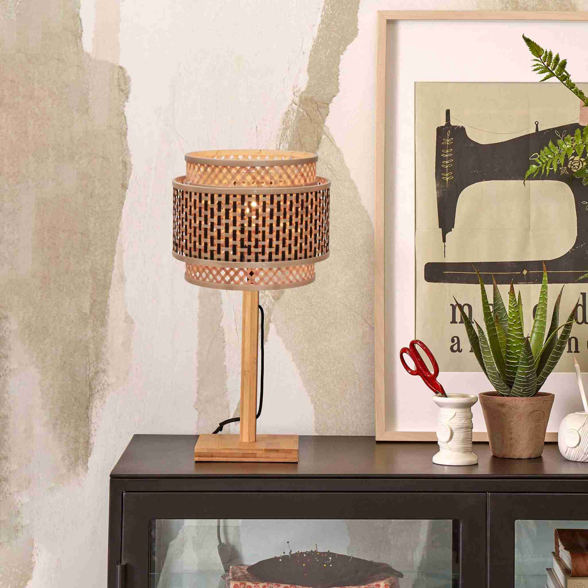 GOOD&MOJO Tafellamp 'Bhutan' Bamboe, 40cm, kleur Naturel/Zwart