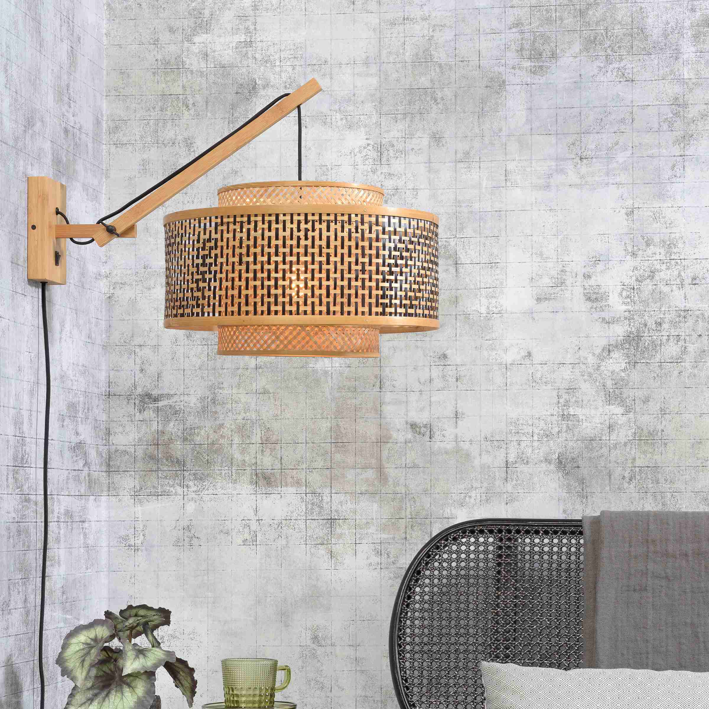 GOOD&MOJO Wandlamp 'Bhutan' Small, Ø50cm, Bamboe, kleur Naturel