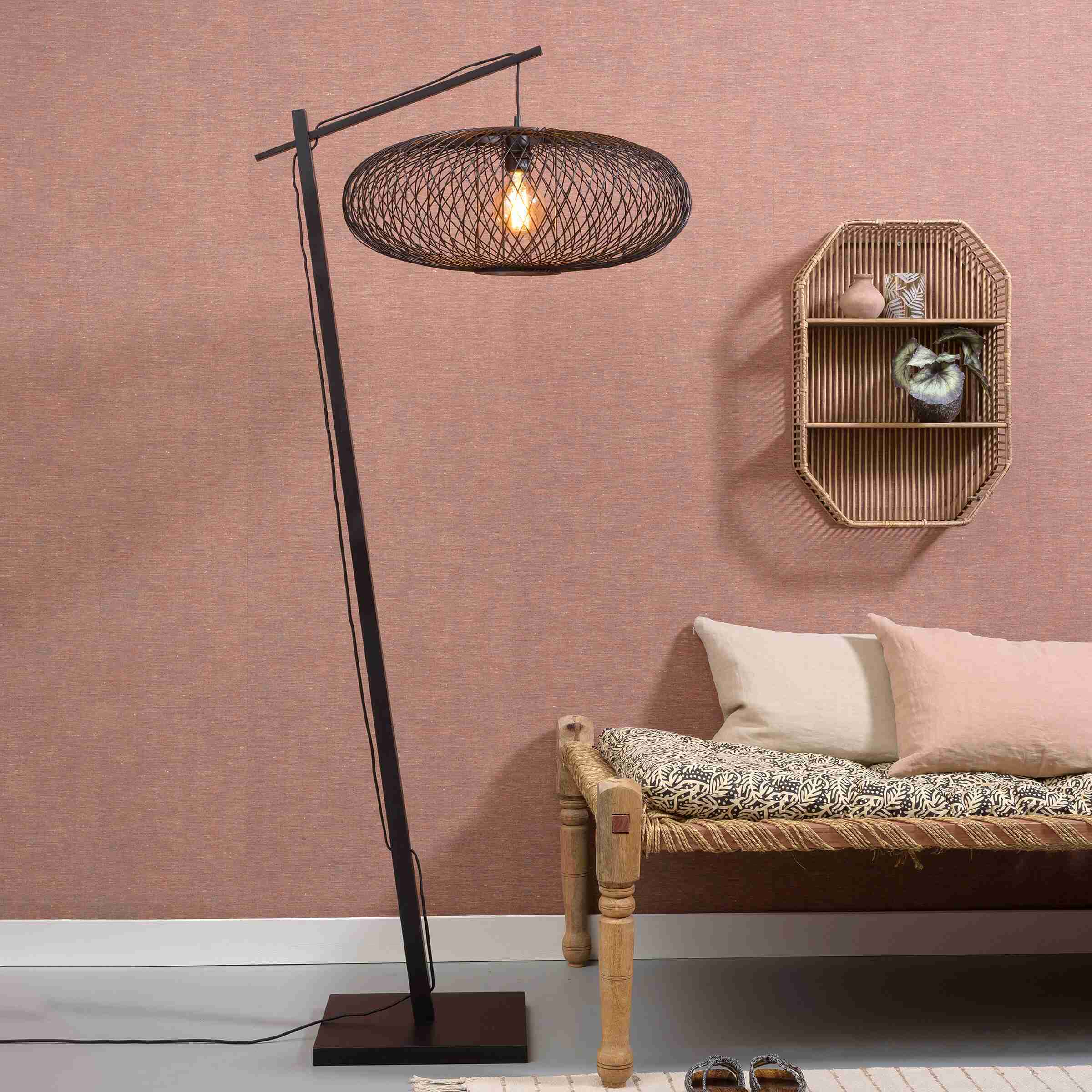 GOOD&MOJO Vloerlamp 'Cango' Bamboe, 176cm, kleur Zwart