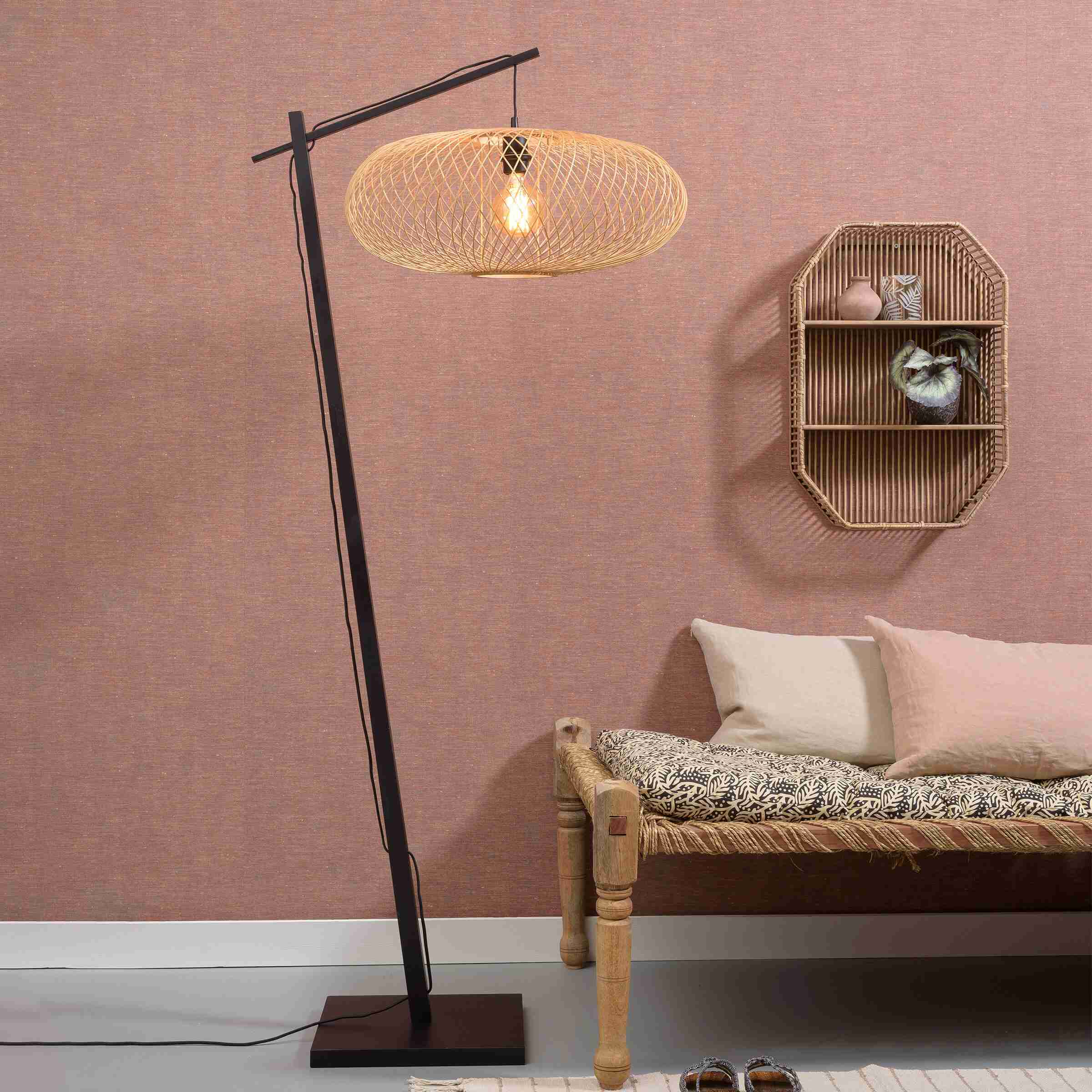 GOOD&MOJO Vloerlamp 'Cango' Bamboe, 176cm, kleur Naturel/Zwart