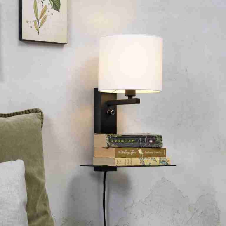 its about RoMi Wandlamp 'Florence' Met plank en USB, kleur Wit