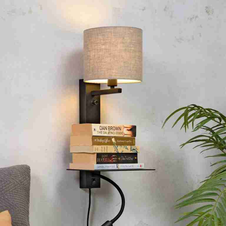 its about RoMi Wandlamp 'Florence' Met stoffen kap en leeslamp, kleur Donkerbeige