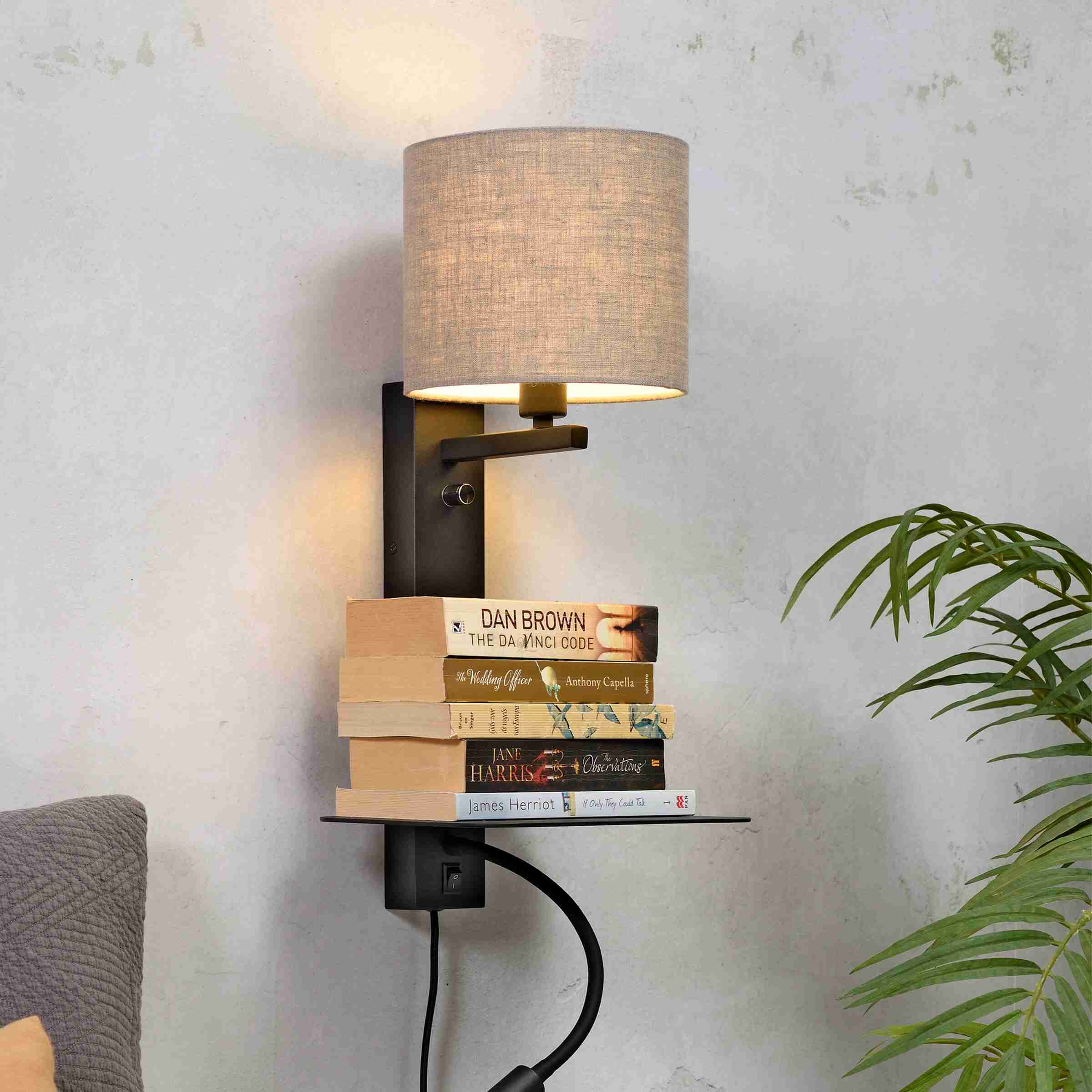its about RoMi Wandlamp 'Florence' Met stoffen kap en leeslamp, kleur Donkerbeige