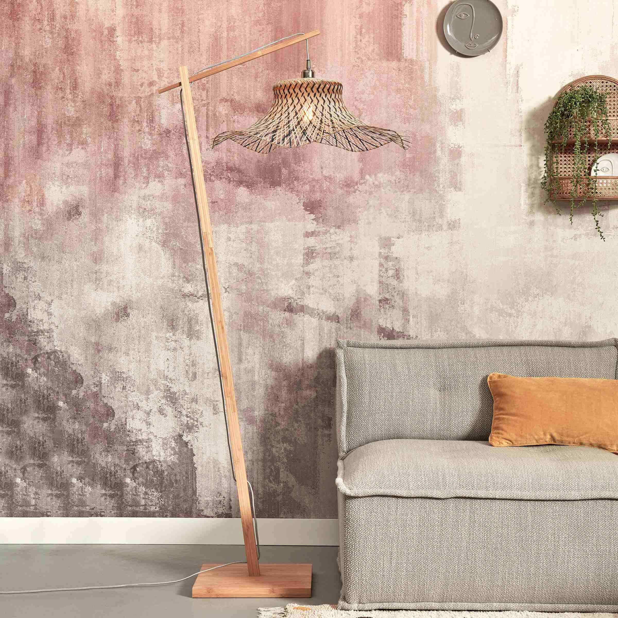 GOOD&MOJO Vloerlamp 'Ibiza' Bamboe, 176cm, kleur Naturel/Zwart