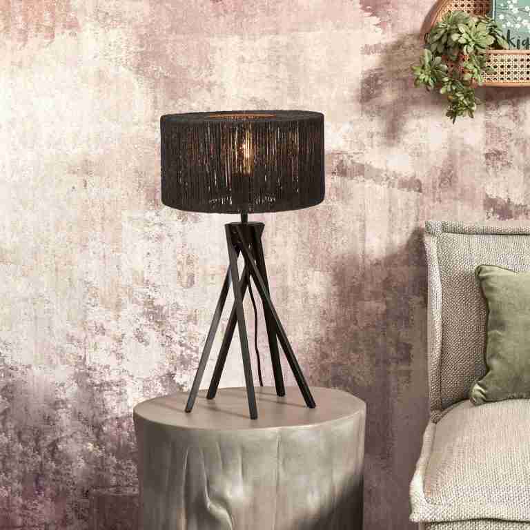 GOOD&MOJO Tafellamp 'Iguazu' 5-poot, Bamboe en jute, kleur Zwart