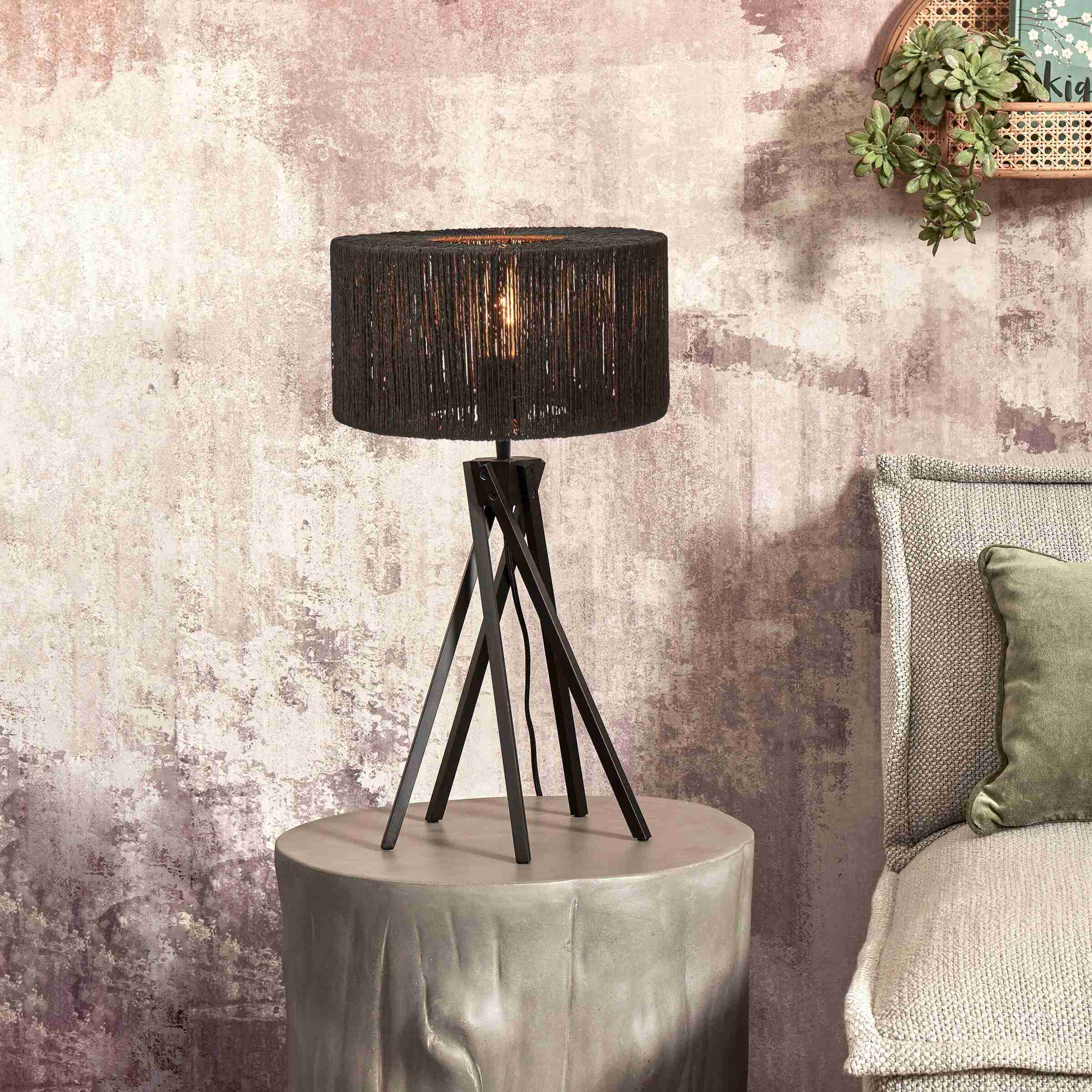 GOOD&MOJO Tafellamp 'Iguazu' 5-poot, Bamboe en jute, kleur Zwart