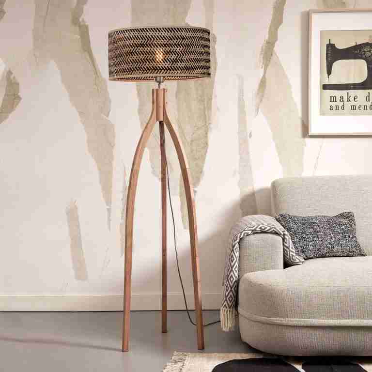 GOOD&MOJO Vloerlamp 'Java' 3-poot, Bamboe, kleur Naturel/Zwart