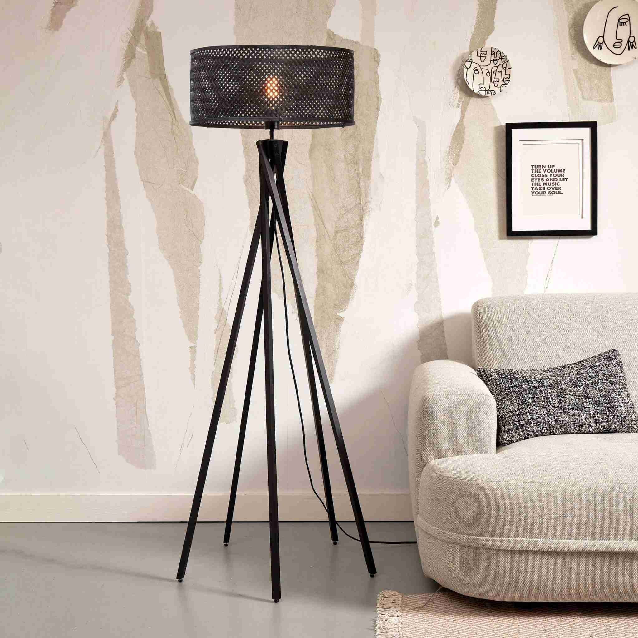 GOOD&MOJO Vloerlamp 'Java' 5-poot, Bamboe, kleur Zwart