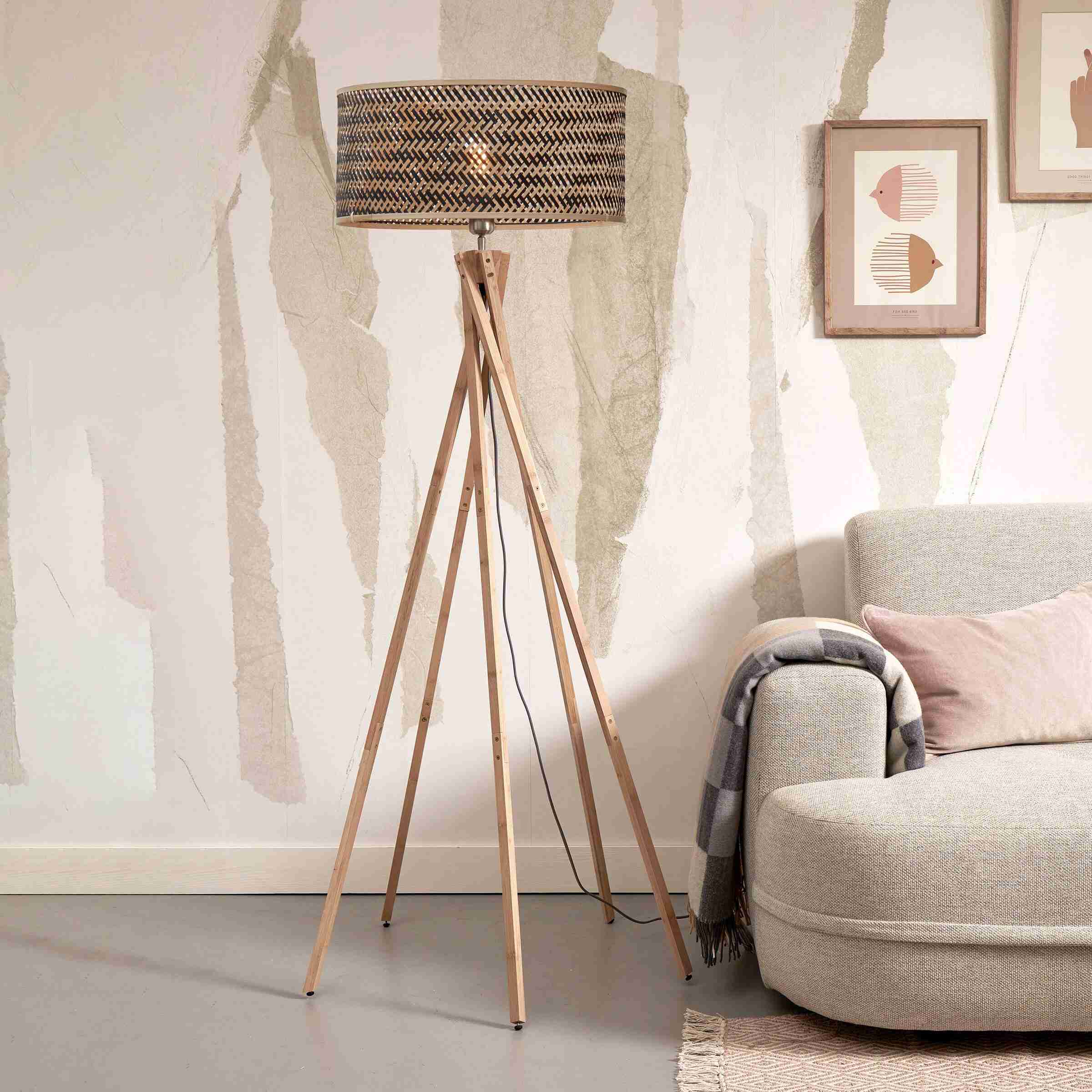 GOOD&MOJO Vloerlamp 'Java' 5-poot, Bamboe, kleur Naturel/Zwart