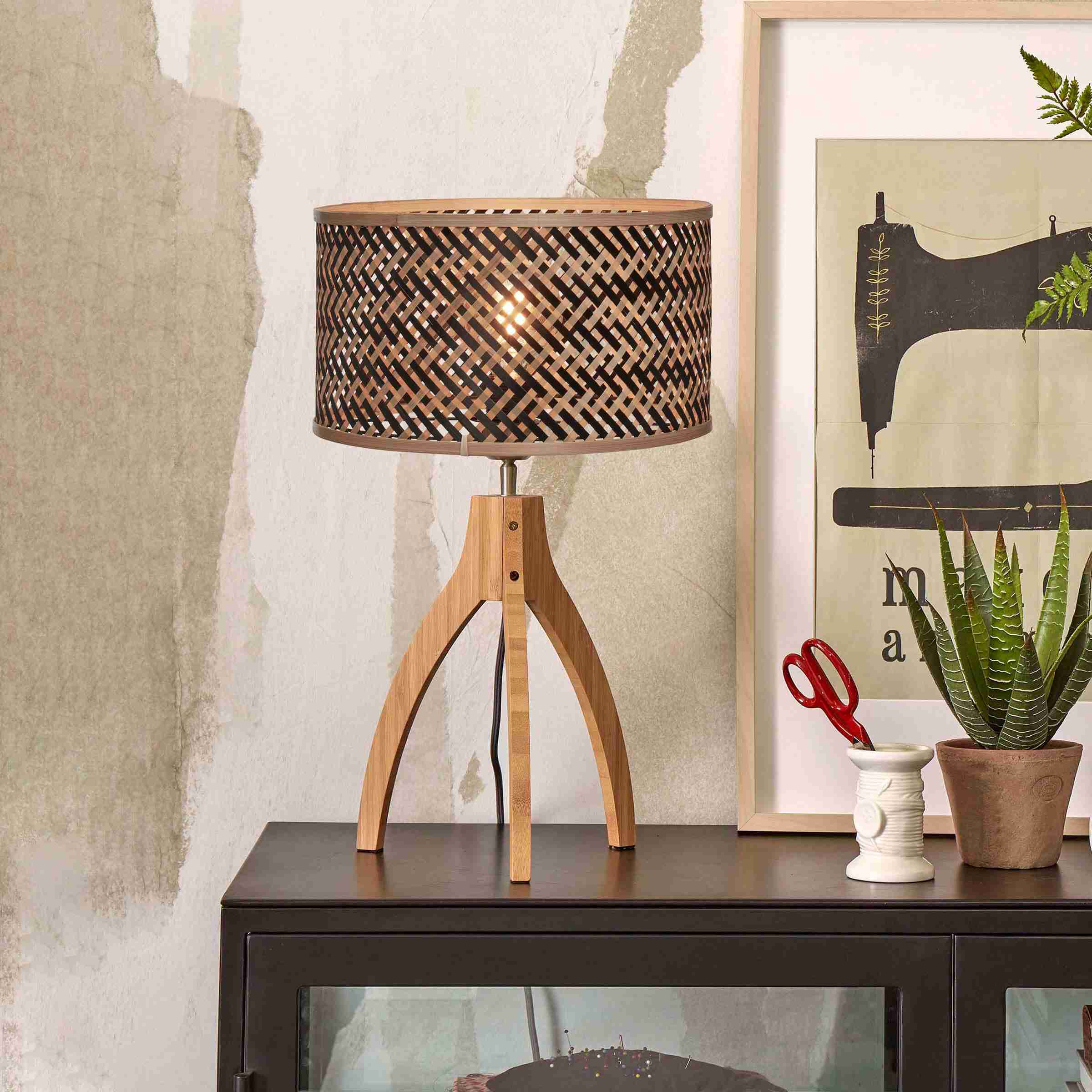 GOOD&MOJO Tafellamp 'Java' 3-poot, Bamboe, kleur Naturel/Zwart