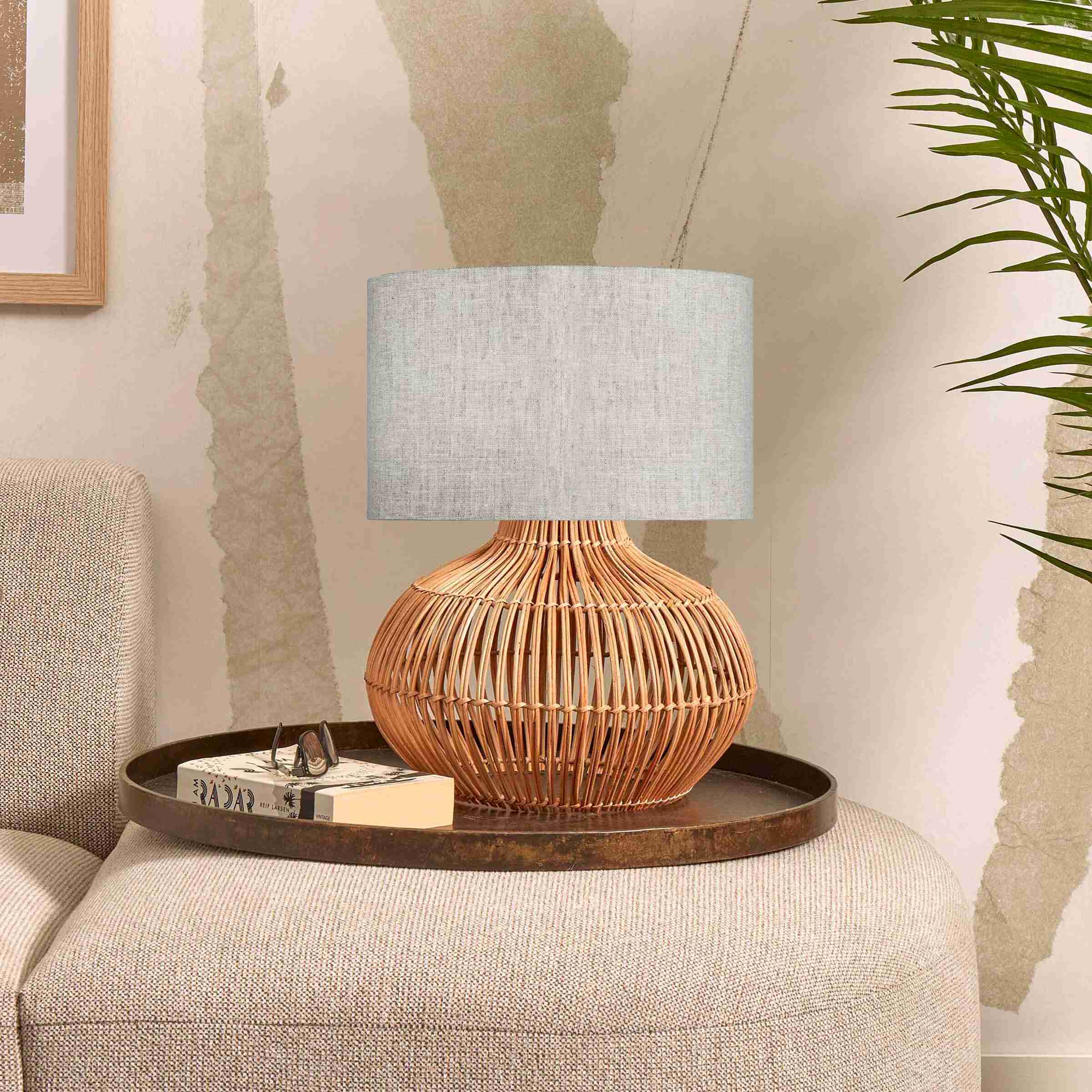 GOOD&MOJO Tafellamp 'Kalahari' Rotan en linnen, 48cm, kleur Naturel/Beige