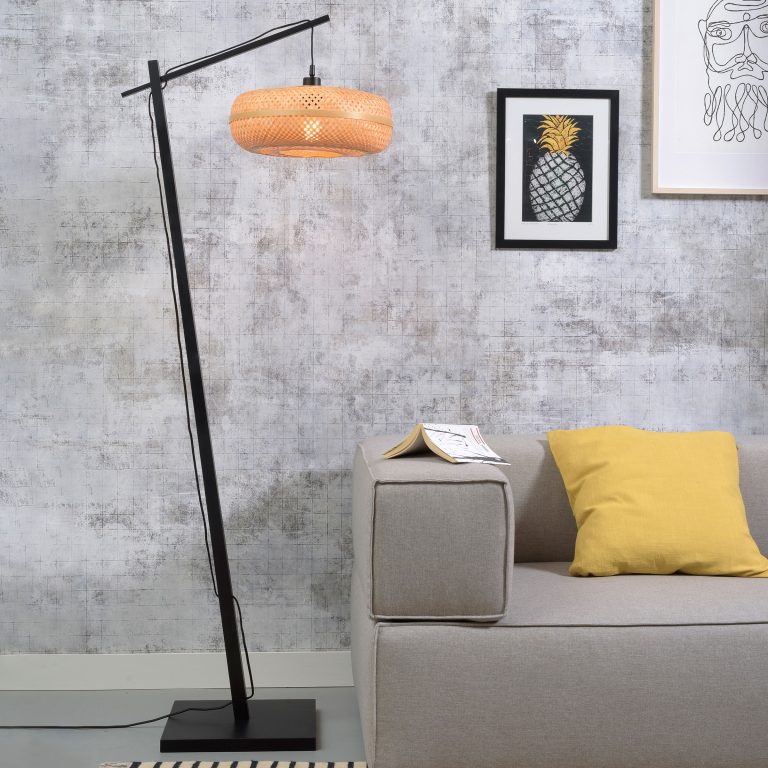 GOOD&MOJO Vloerlamp 'Palawan' Bamboe, 176cm, kleur Zwart/Naturel