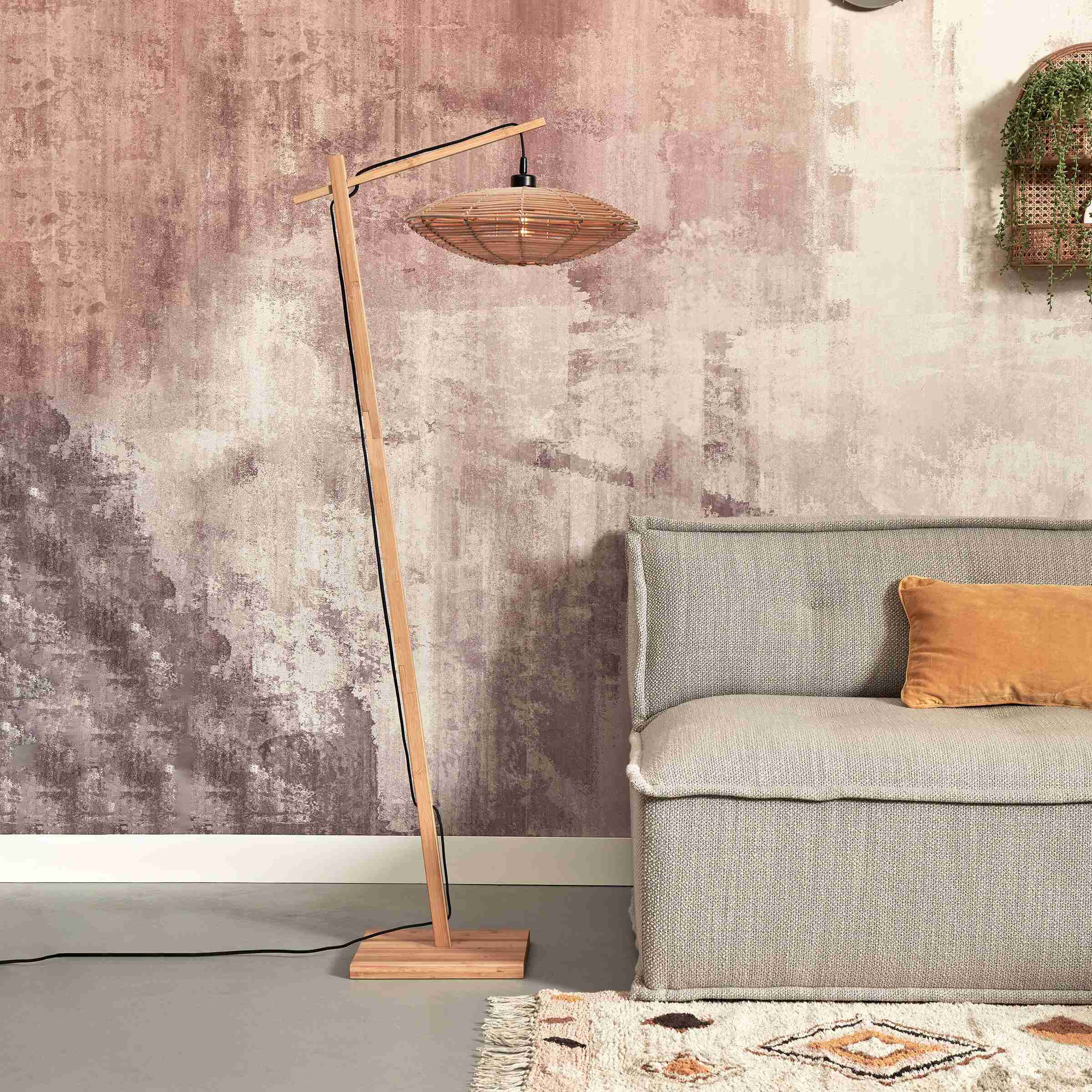 GOOD&MOJO Vloerlamp 'Tanami' Bamboe en rotan, 150cm, kleur Naturel