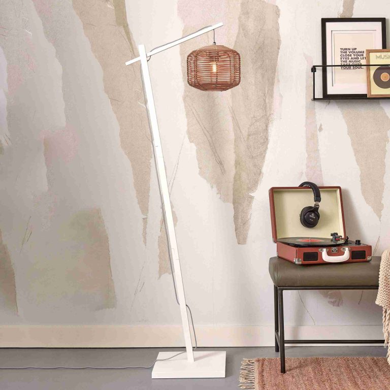 GOOD&MOJO Vloerlamp 'Tanami' Bamboe en rotan, 150cm, kleur Wit/Naturel