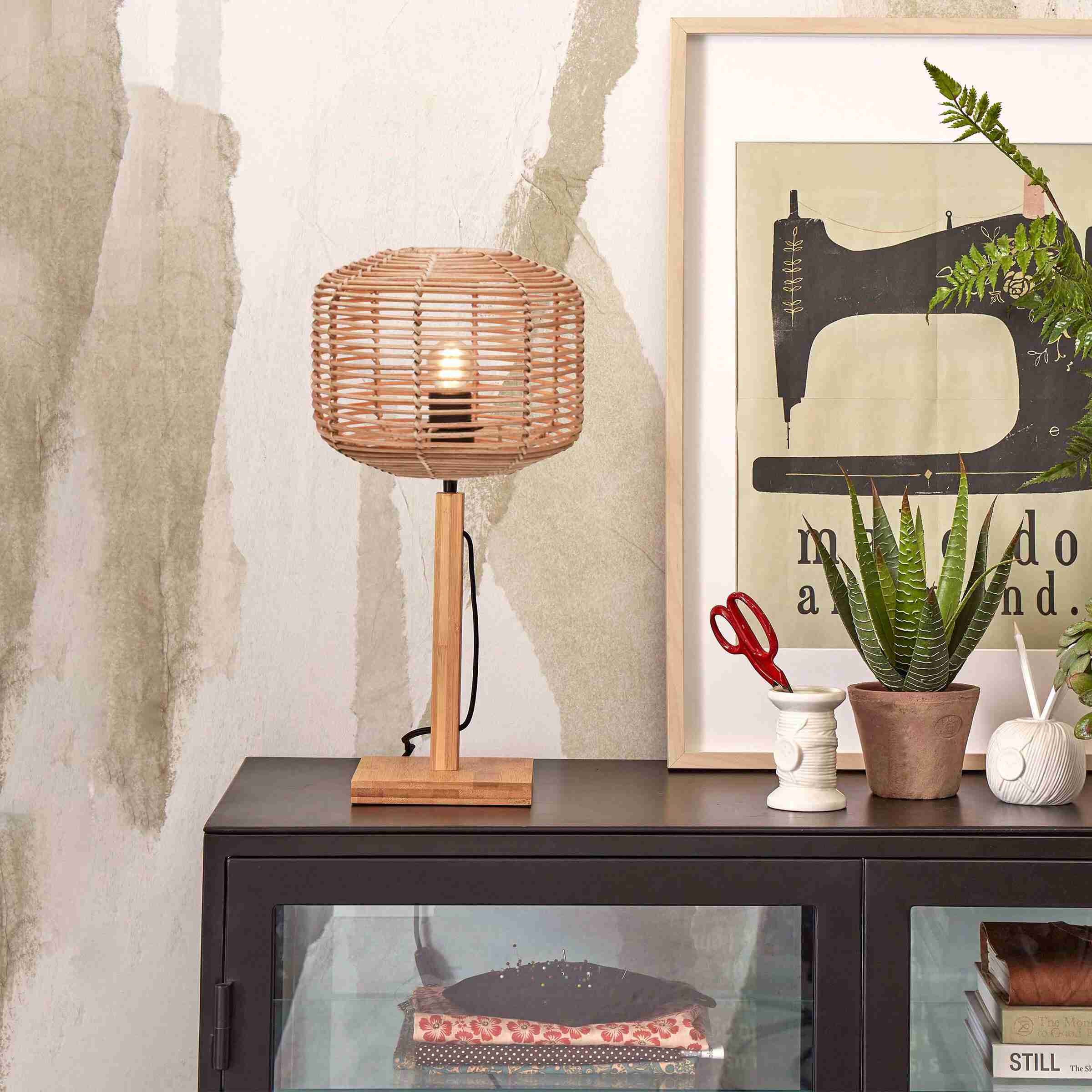 GOOD&MOJO Tafellamp 'Tanami' bamboe en rotan, 40cm, kleur Naturel