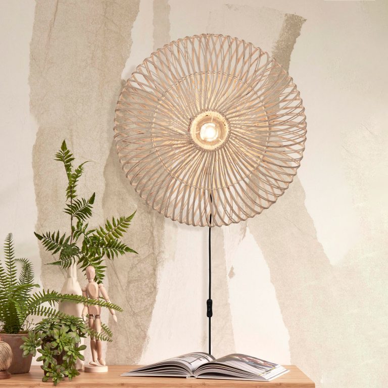 GOOD&MOJO Wandlamp 'Zanzibar' Rotan, 55cm, kleur Wit