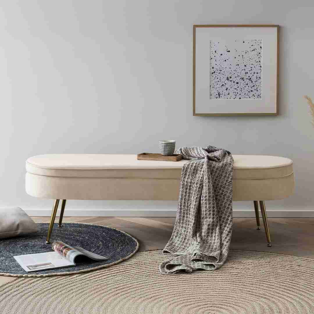 Artistiq Bankje 'Ignacio' Velvet, 142cm, kleur beige