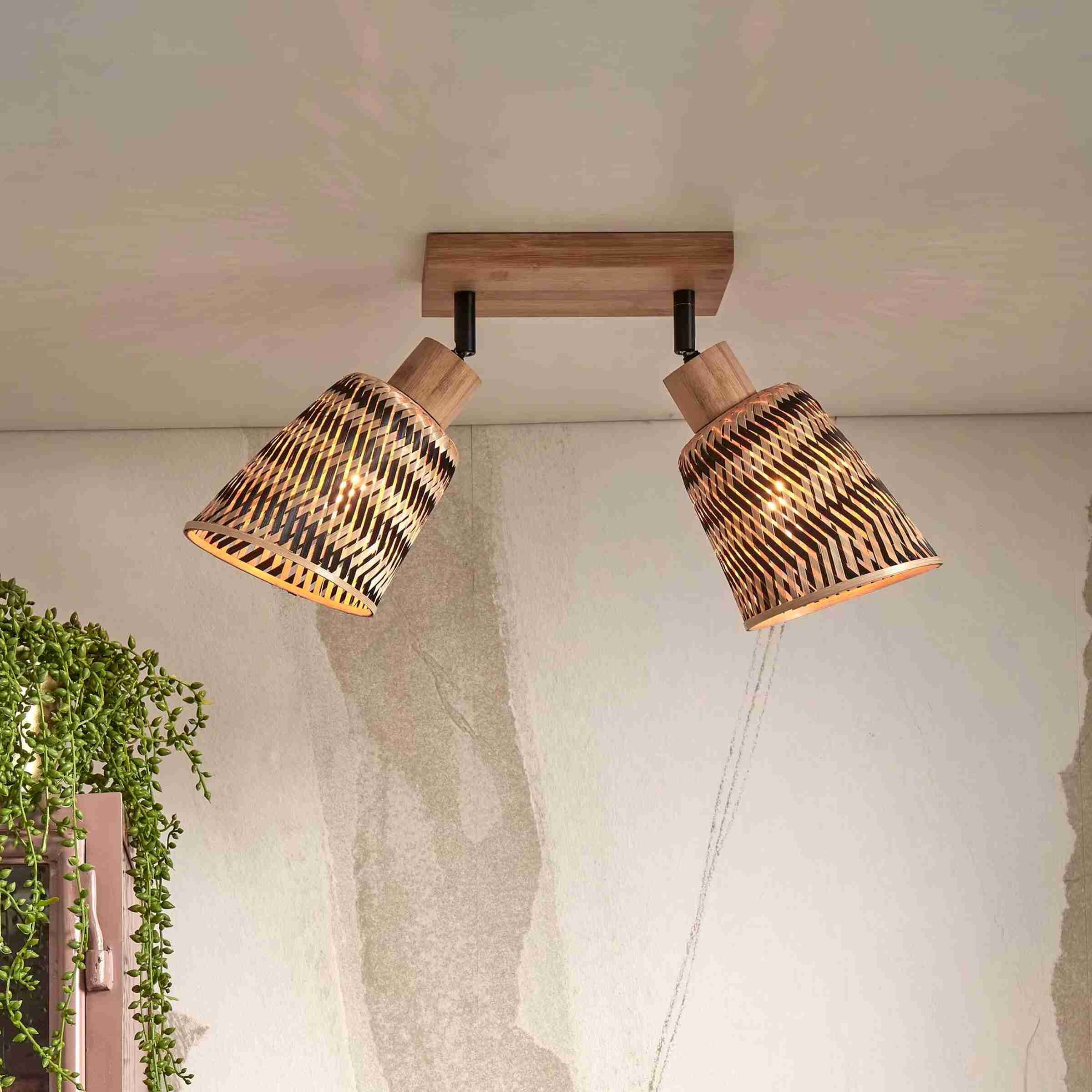 GOOD&MOJO Plafondlamp 'Java' 2-lamps, Bamboe, kleur Naturel/Zwart