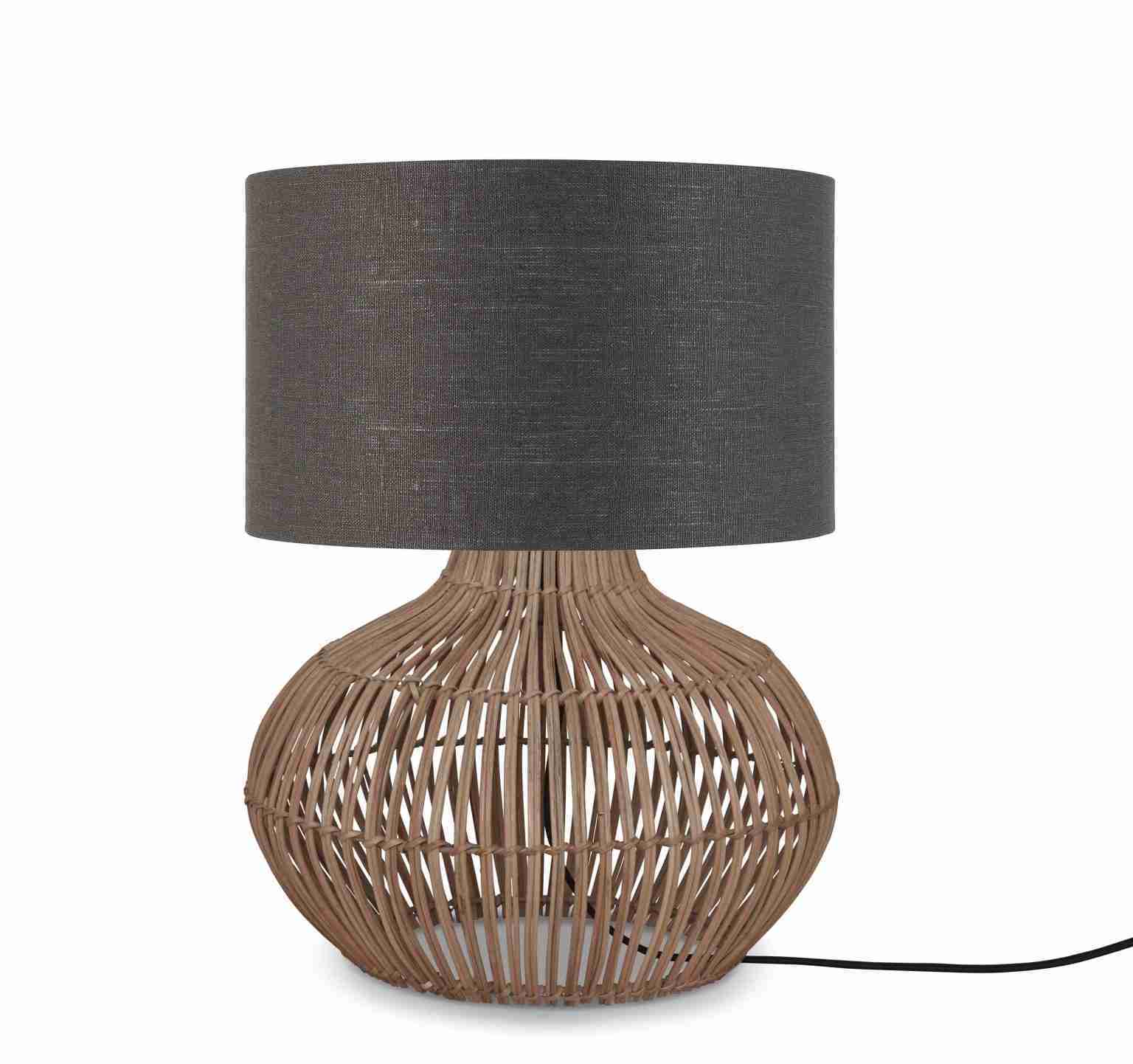 GOOD&MOJO Tafellamp 'Kalahari' Rotan en linnen, 48cm, kleur Naturel/Donkergrijs