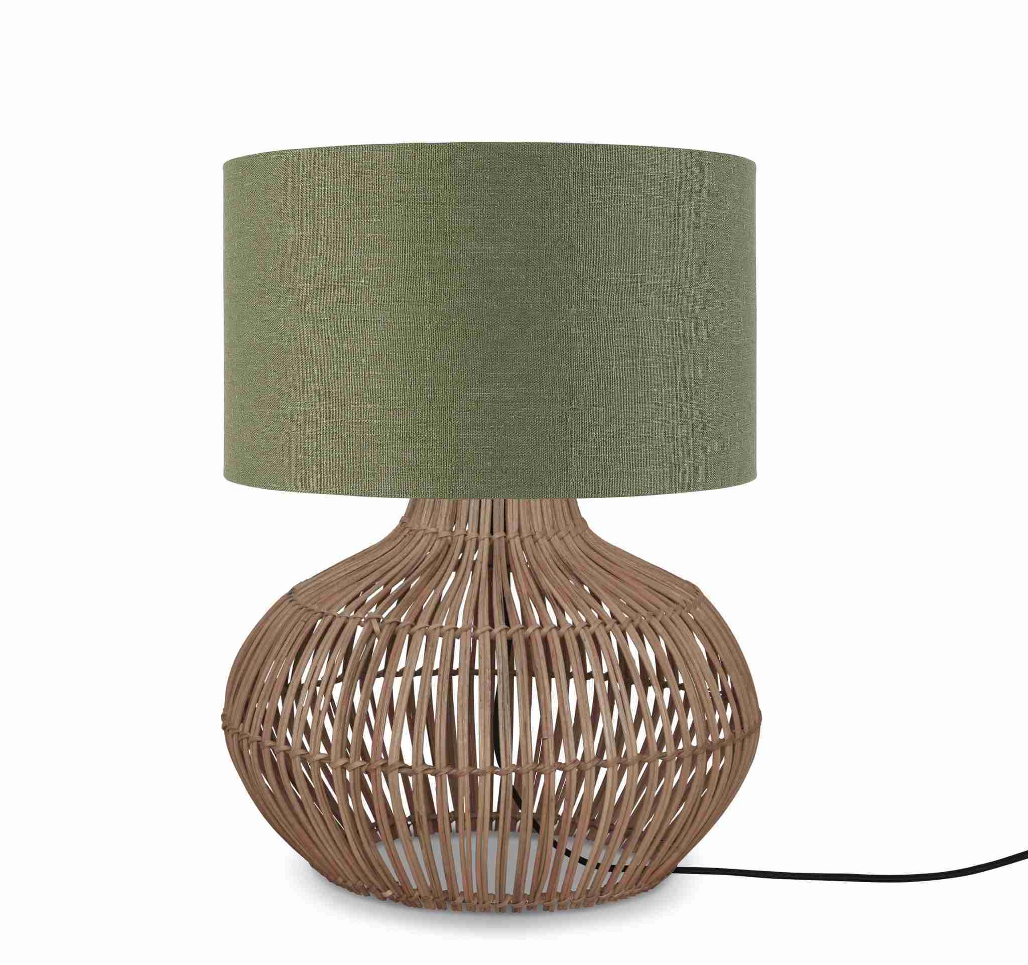 GOOD&MOJO Tafellamp 'Kalahari' Rotan en linnen, 48cm, kleur Naturel/Groen
