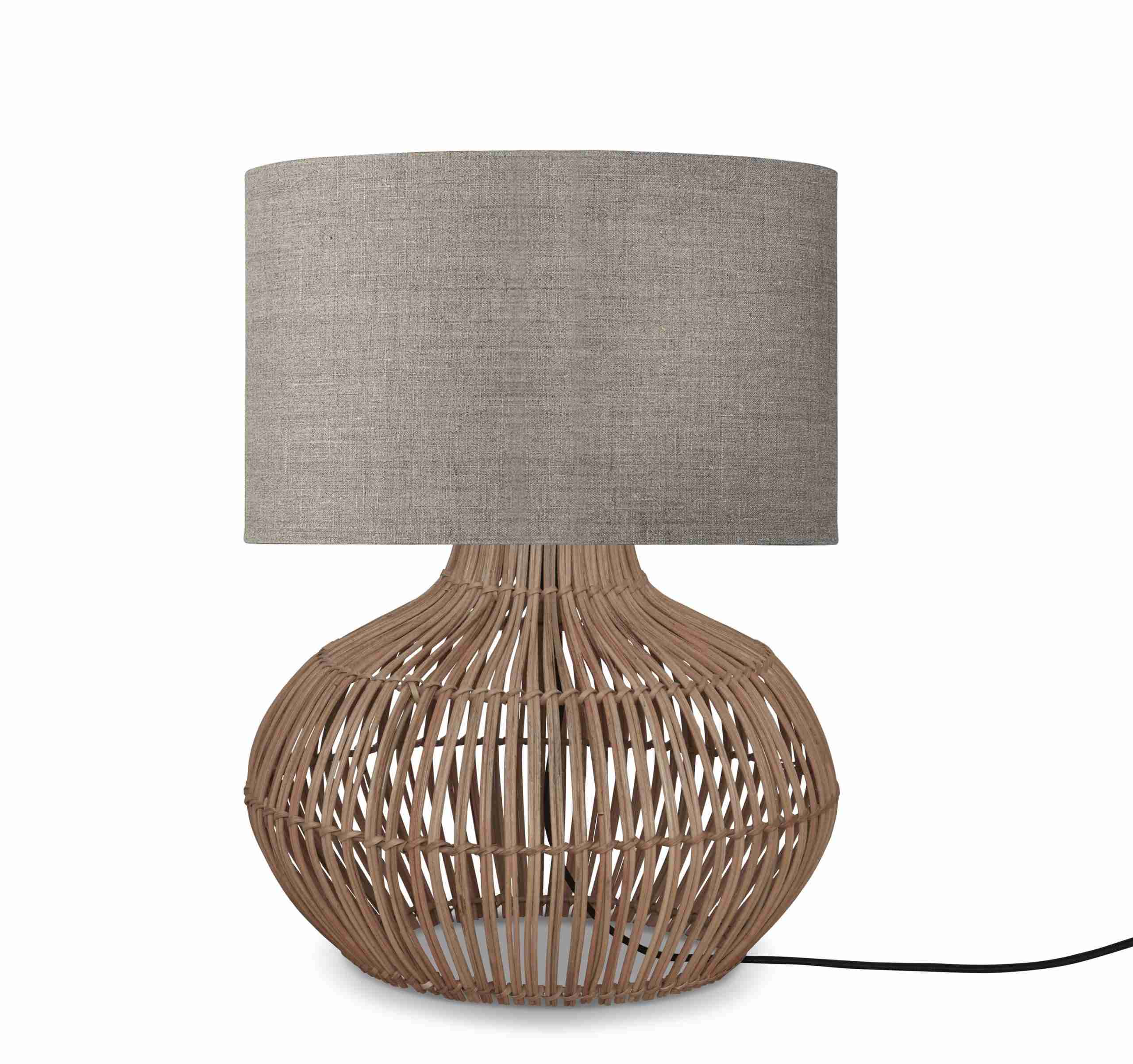 GOOD&MOJO Tafellamp 'Kalahari' Rotan en linnen, 48cm, kleur Naturel/Donkerbeige