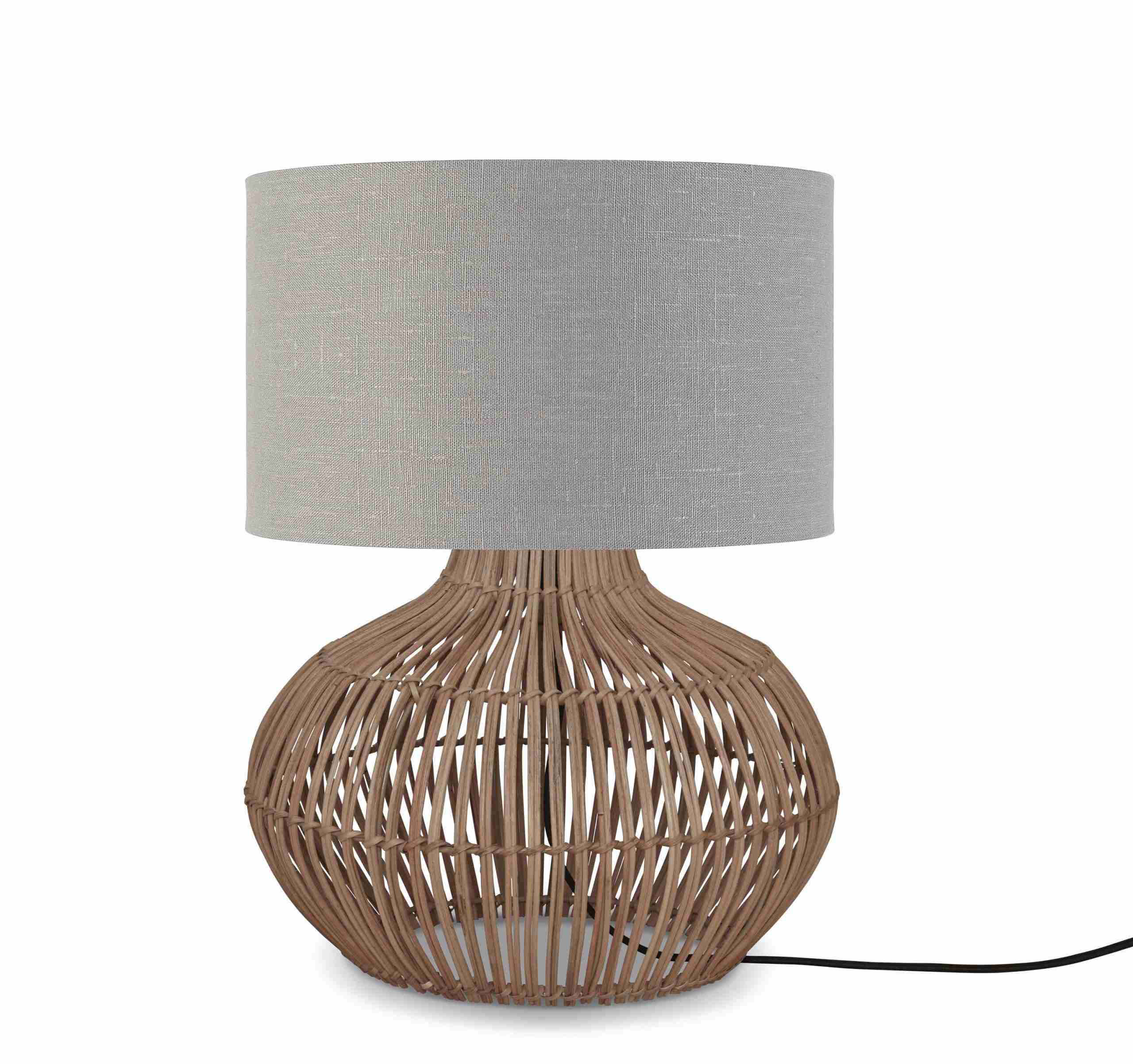 GOOD&MOJO Tafellamp 'Kalahari' Rotan en linnen, 48cm, kleur Naturel/Lichtgrijs