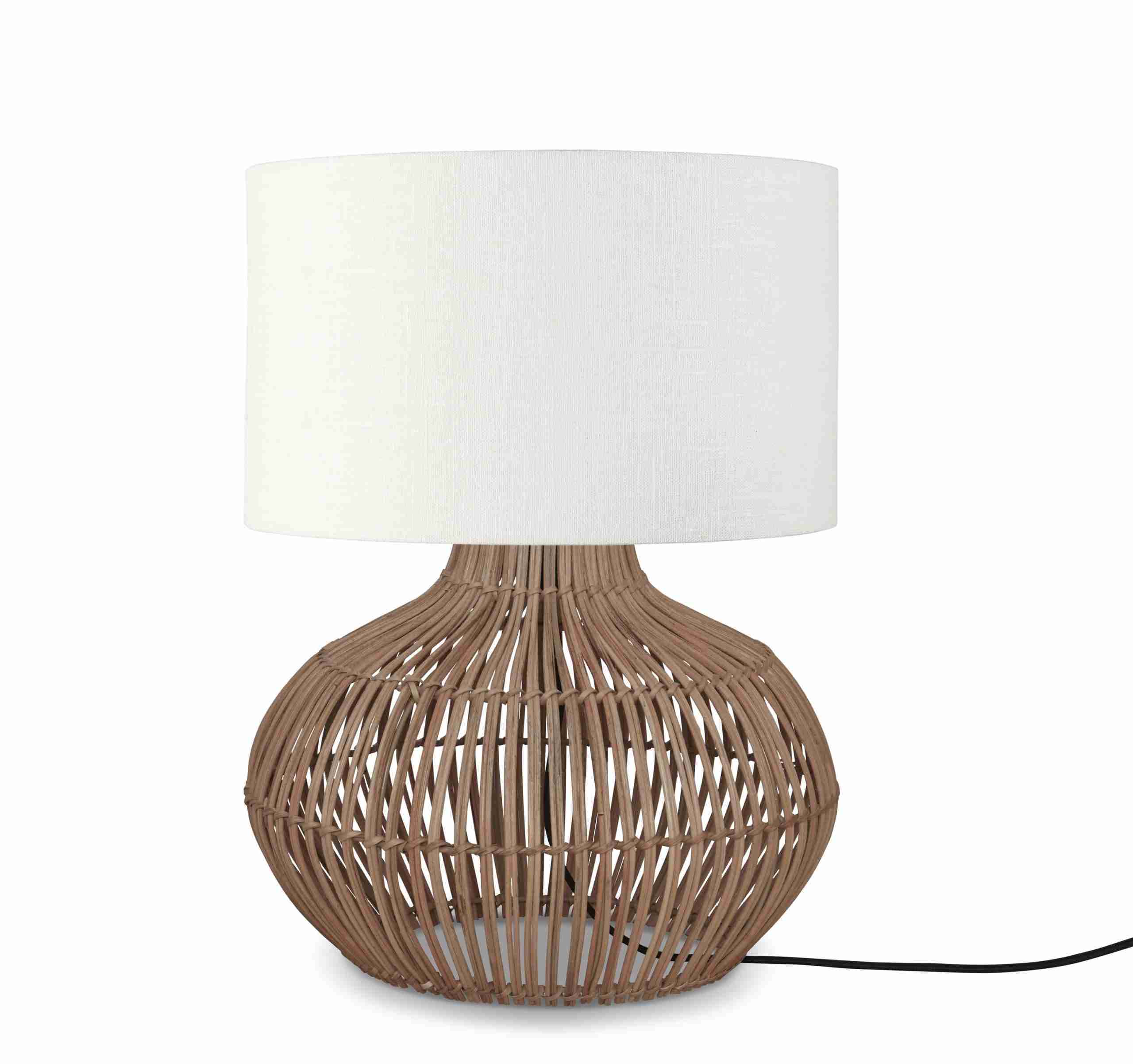 GOOD&MOJO Tafellamp 'Kalahari' Rotan en linnen, 48cm, kleur Naturel/Wit
