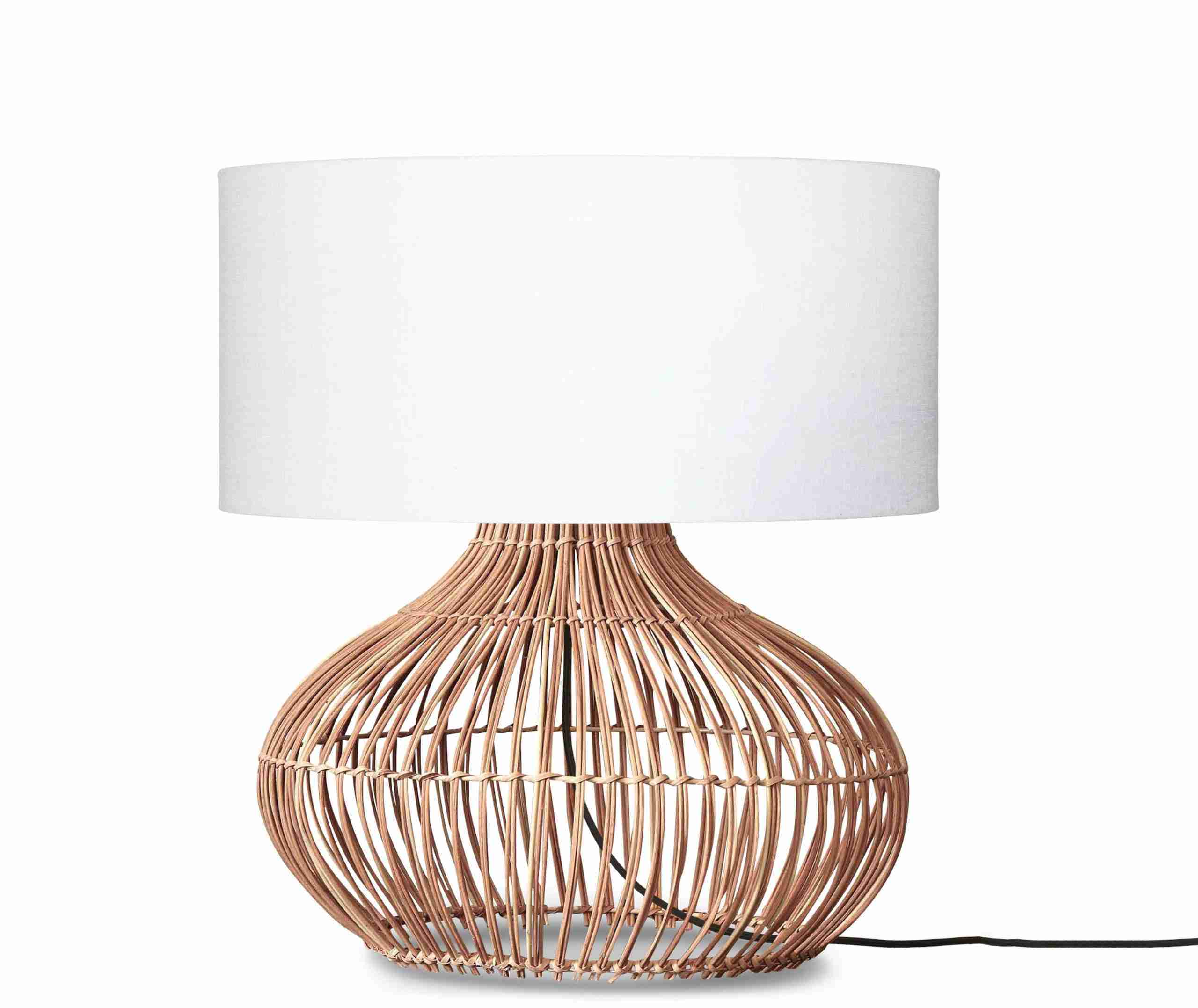 GOOD&MOJO Tafellamp 'Kalahari' Rotan en linnen, 65cm, kleur Naturel/Wit