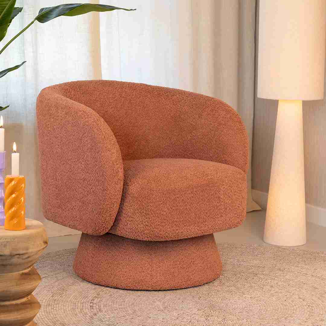 By-Boo Draaifauteuil 'Balou' Bouclé, kleur Terracotta