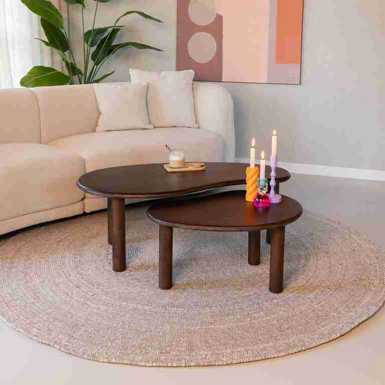 Sohome Organische Salontafel 'Noralie' Mangohout, Set van 2 stuks, kleur Bruin