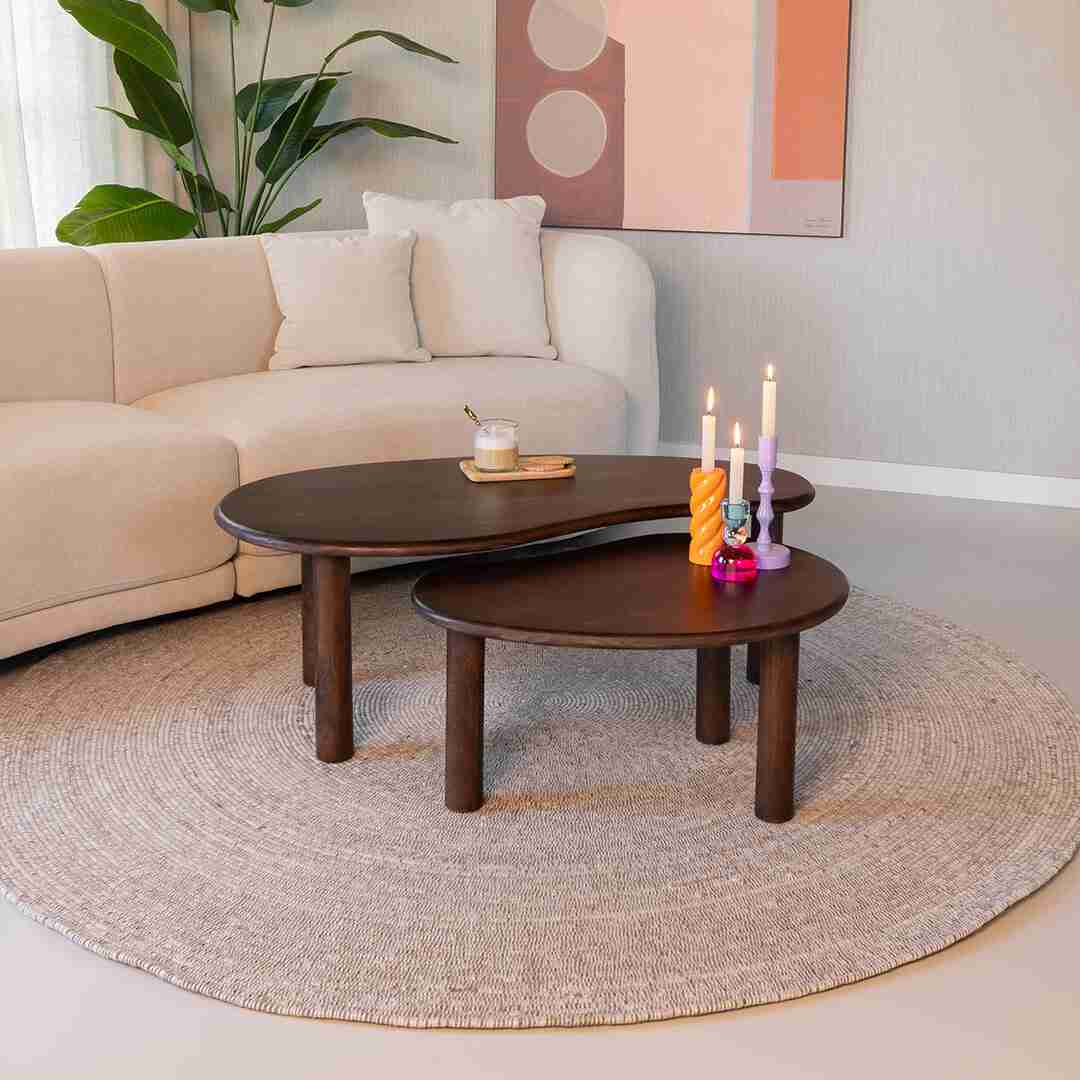 Sohome Organische Salontafel 'Noralie' Mangohout, Set van 2 stuks, kleur Bruin