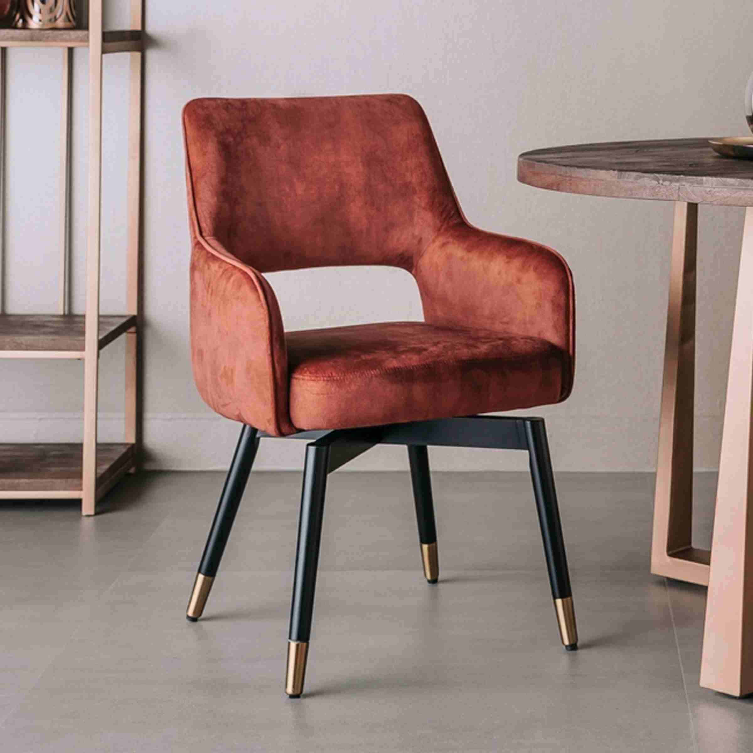 Tower Living Draaibare Eetkamerstoel 'Lenno' Velvet, kleur Koper