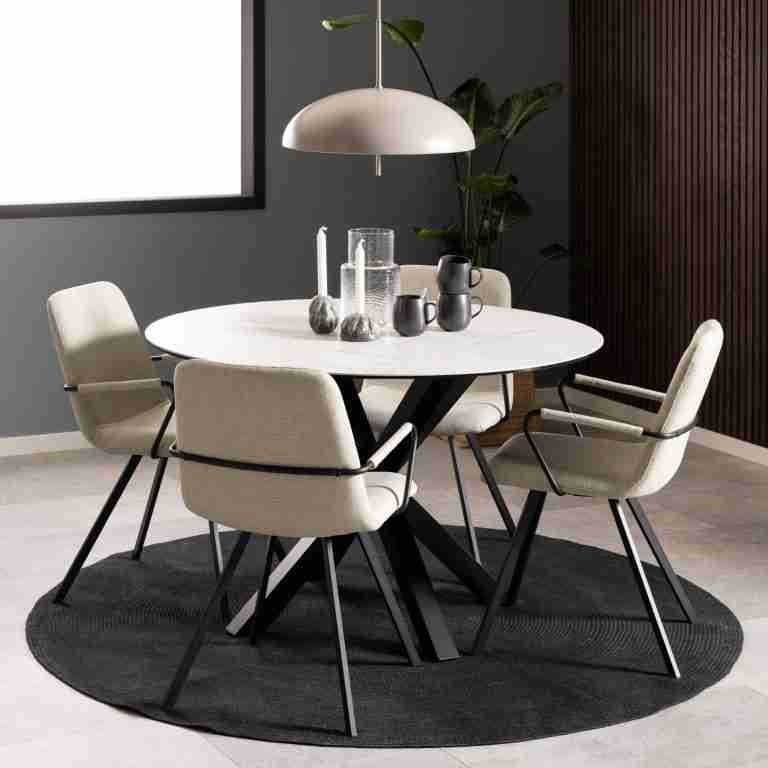 Bendt Ronde Eettafel 'Line' Keramiek, 119cm, kleur Wit