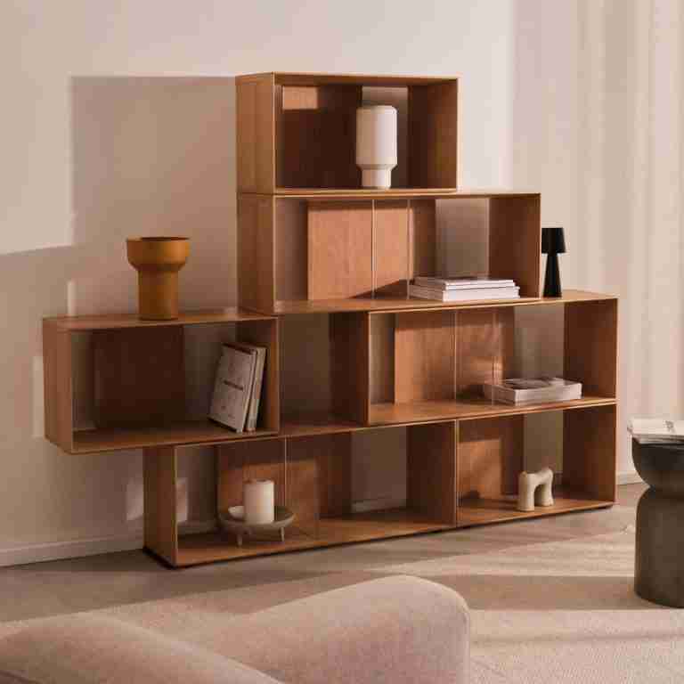 Kave Home Modulair Wandrek 'Litto' Eiken, 114 x 168 cm, kleur Naturel