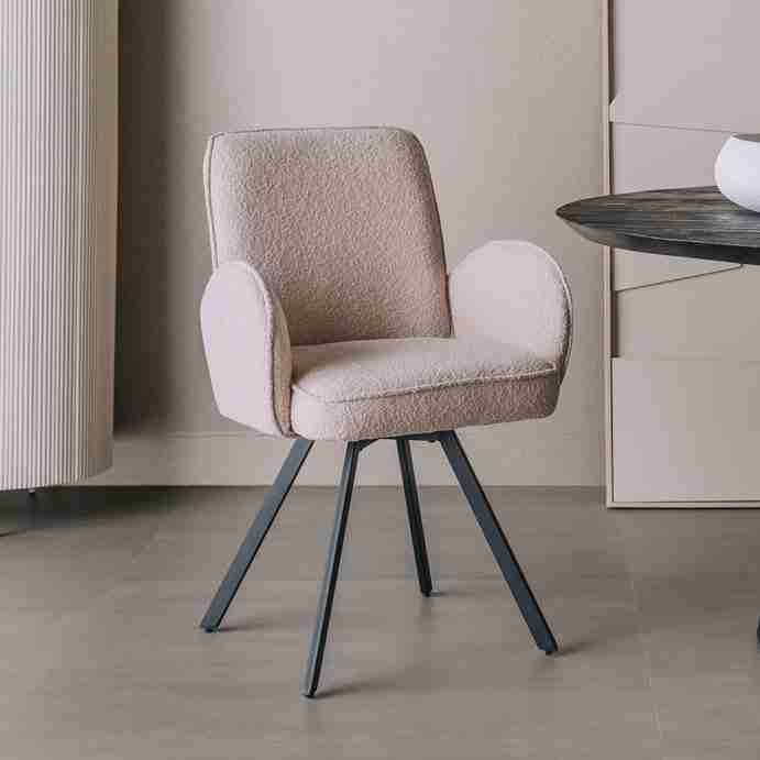 Tower Living Draaibare Eetkamerstoel 'Livo' Bouclé, kleur Beige
