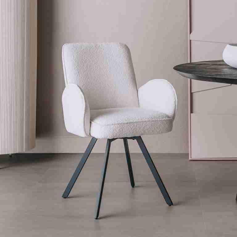 Tower Living Draaibare Eetkamerstoel 'Livo' Bouclé, kleur Wit