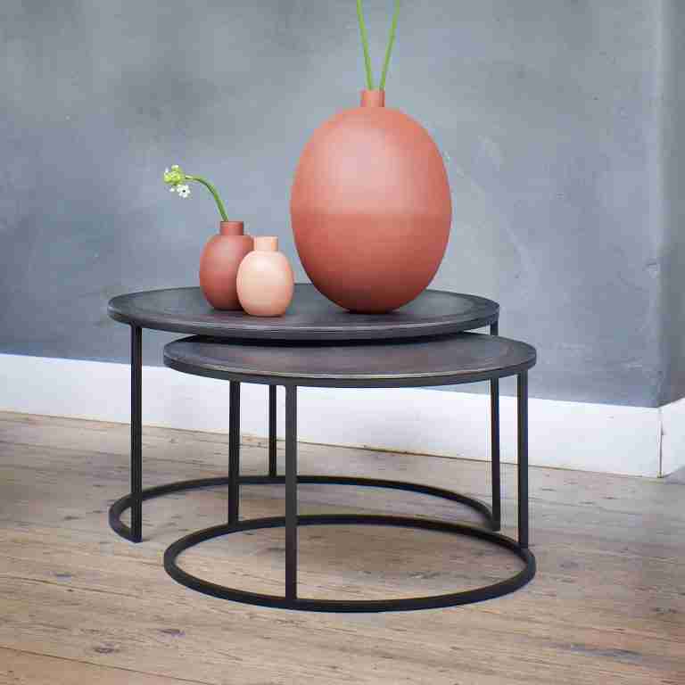 Light & Living Salontafel 'Talca' Set van 2 stuks, 67/75cm, kleur Antiek Koper/Brons