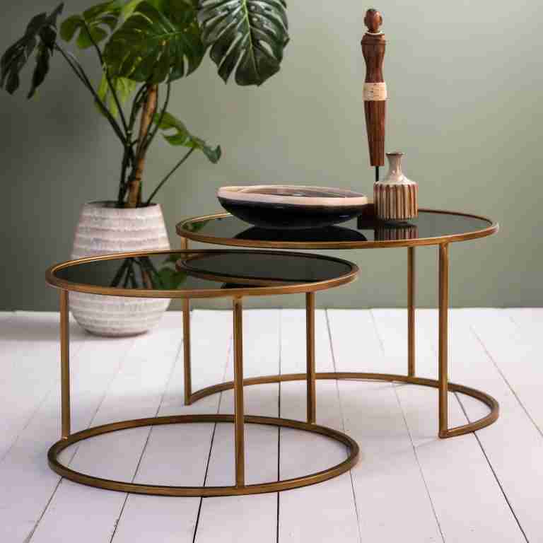 Light & Living Salontafel 'Duarte' Set van 2 stuks, kleur Goud/Smoke