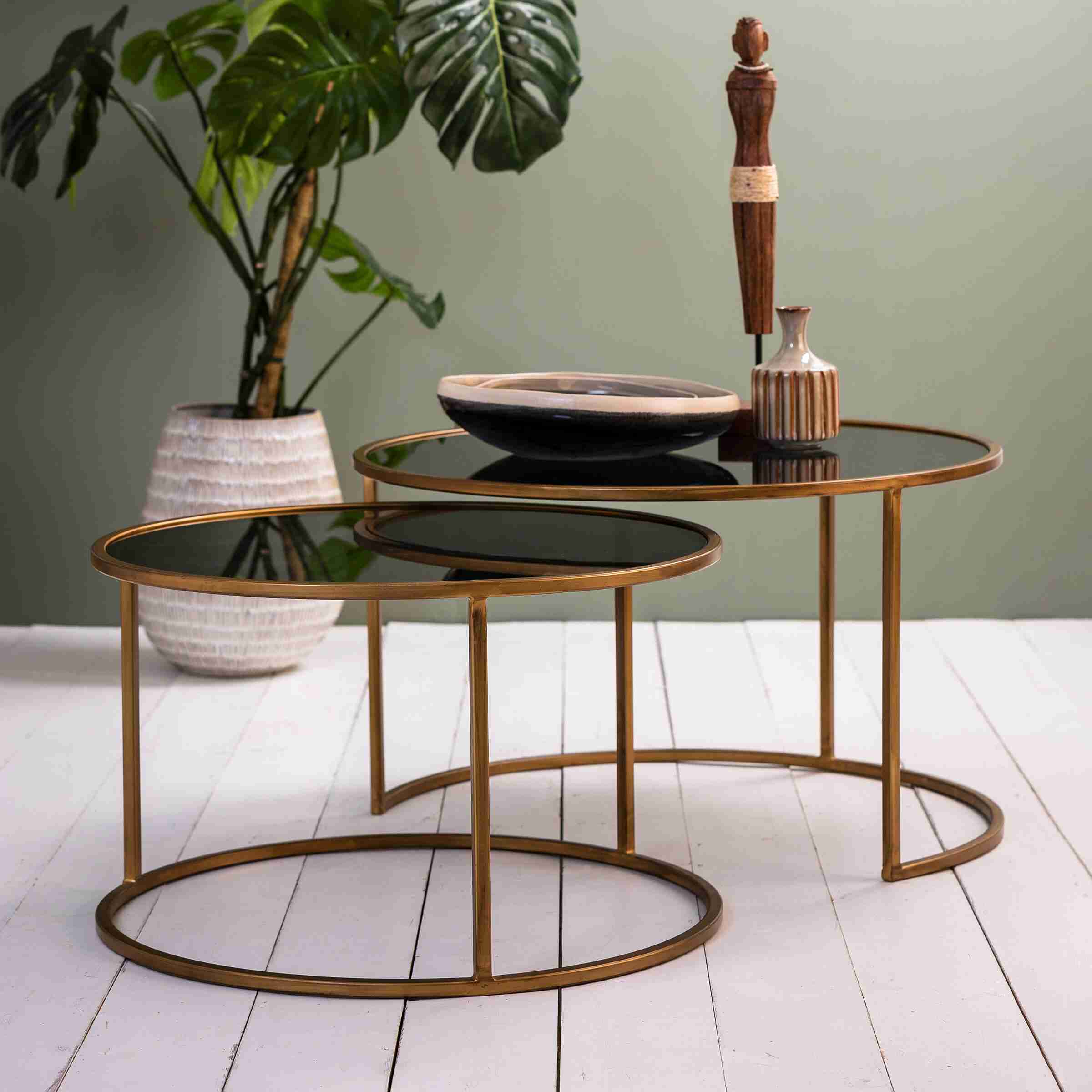 Light & Living Salontafel 'Duarte' Set van 2 stuks, kleur Goud/Smoke