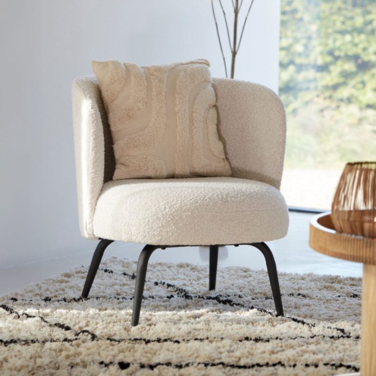 Light & Living Fauteuil 'Dieyda' Bouclé, kleur Crème