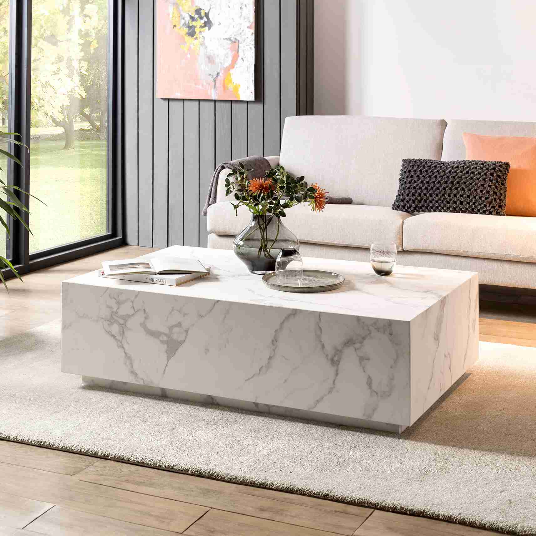 Artistiq Salontafel 'Marlenne' Marmerlook, 120 x 75cm, kleur Wit