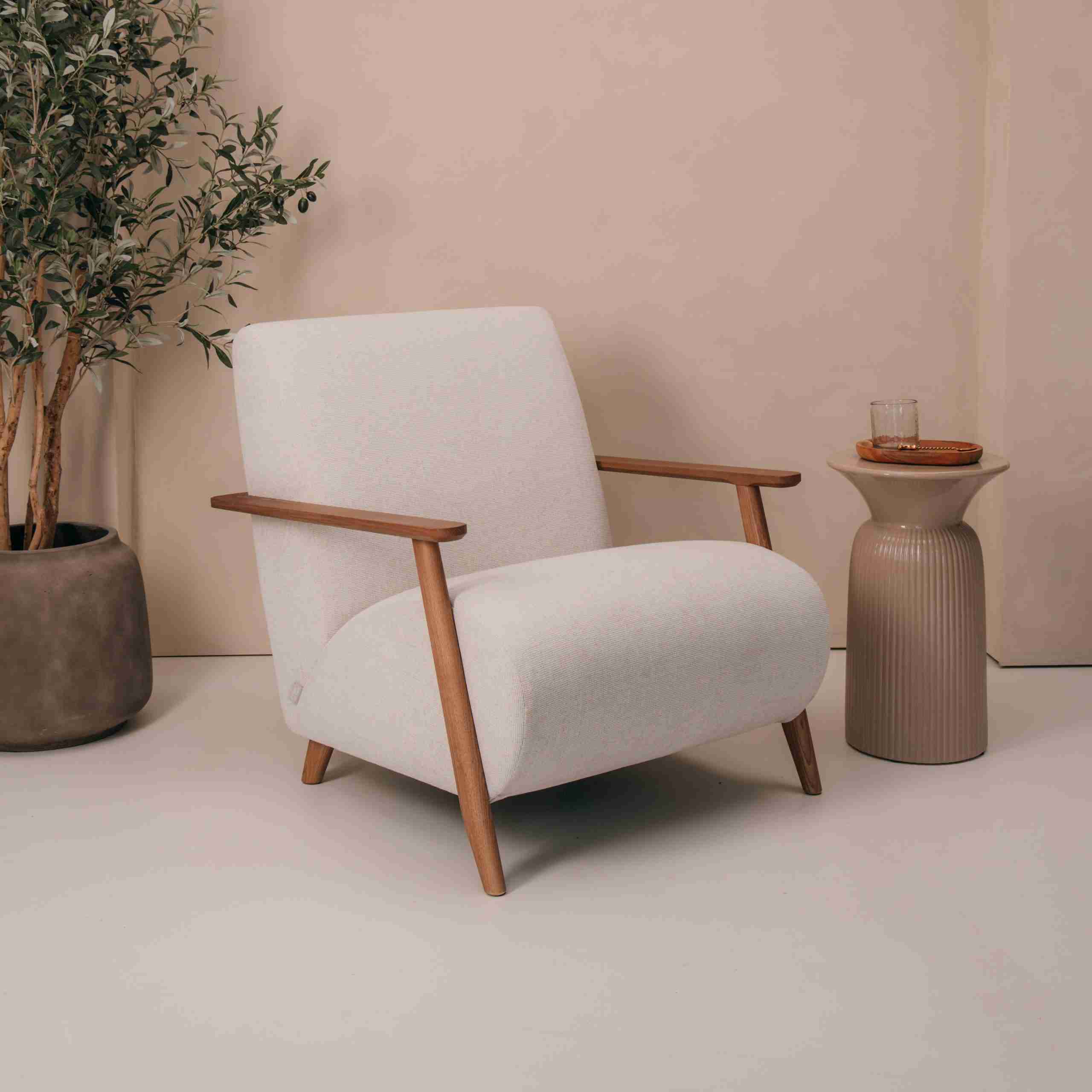 Kave Home Fauteuil 'Meghan' Chenille, kleur Beige/Bruin