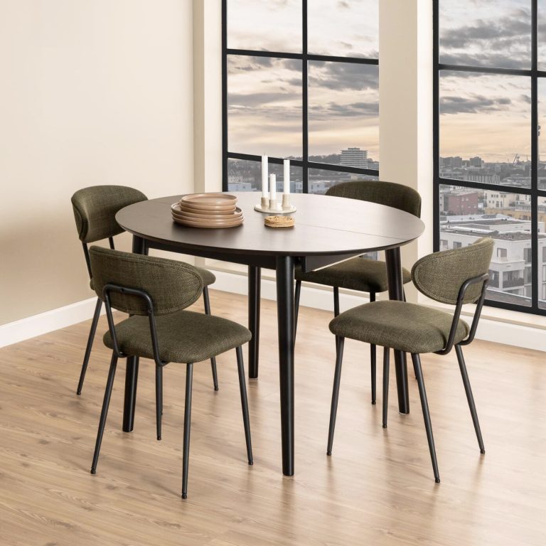 Bendt Uitschuifbare Ronde Eettafel 'Montreux' Eiken 115-154 x 115cm, kleur zwart